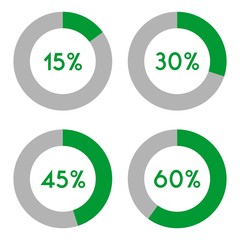 Percentage sign icon set vector 15,30,45,60 percent.