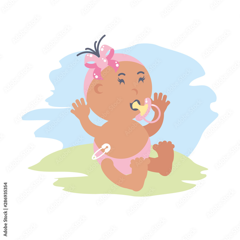 Canvas Prints cute baby girl with pacifier avatar character