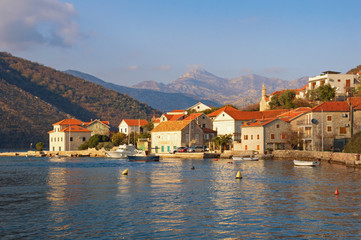 Fototapeta na wymiar Beautiful Mediterranean landscape. Montenegro, Adriatic Sea, view of Bay of Kotor and Lepetane village