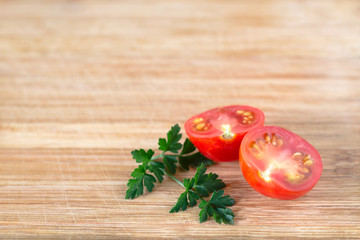 Two halves of a tomato cut upside down