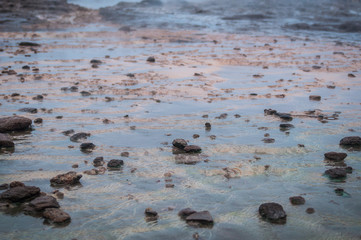 Icelandic winter with geyser thermal activity 