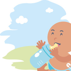 cute baby boy with bottle milk avatar character