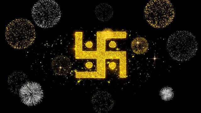 Hindu, holy, indian, religion, swastika, swastika Icon on Glitter Golden Particles Effect Firework. Object, Shape, Text, Design Element symbol 4K Animation