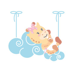 cute giraffe baby animal and clouds