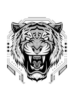 tiger head vector. line art tiger
