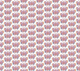 Seamless butterfly pattern in vector. Cute, hand-drawn, children's background for decoration. Cartoon summer stylized ornament. Doodle.