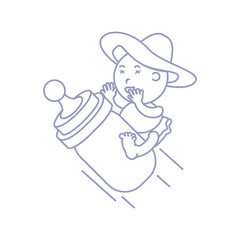 cute baby girl sitting in bottle milk