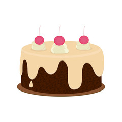 Beautiful cakes icons, isolated on white background. Happy birthday. Cake for birthday celebration with cherry, candles, berry.