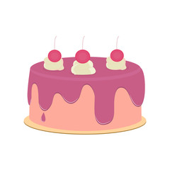 Beautiful cakes icons, isolated on white background. Happy birthday. Cake for birthday celebration with cherry, candles, berry.