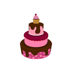 Beautiful cakes icons, isolated on white background. Happy birthday. Cake for birthday celebration with cherry, candles, berry.