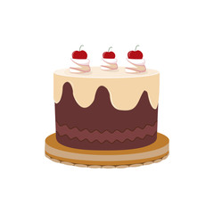 Beautiful cakes icons, isolated on white background. Happy birthday. Cake for birthday celebration with cherry, candles, berry.