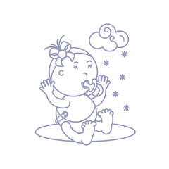 cute baby girl with pacifier and cloud