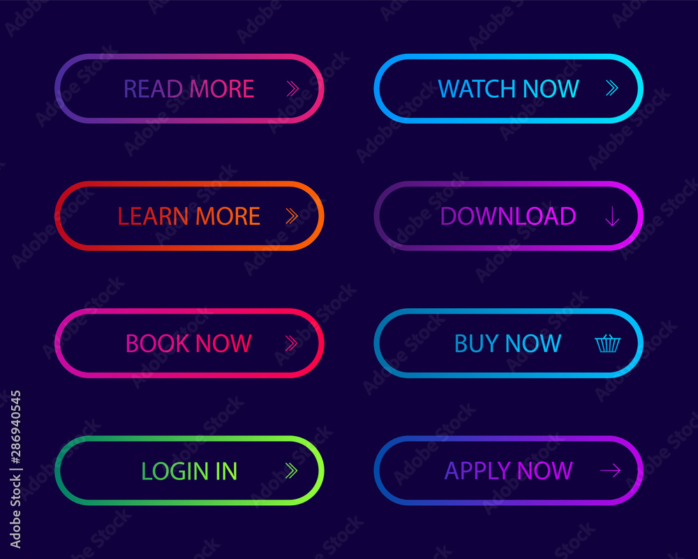 Poster set of modern action button for website, infographic, mobile app.navigation buttons with gradient co