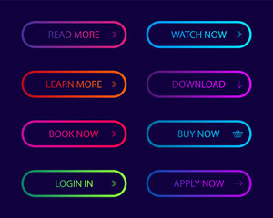 Set of modern action button for website, infographic, mobile app.Navigation buttons with gradient color. Button icon for shop, game, banner. vector