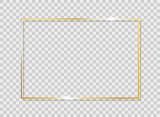 Gold shiny frame. Golden luxury realistic square border. Modern gold frame with shine oval on isolated background for celebration, card, christmas banner. vector