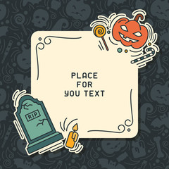 Halloween card template with bright doodle elements