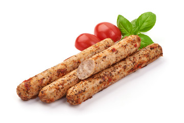 Chicken Spicy Sausages, isolated on white background