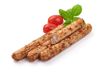 BBQ Chicken Spicy Sausages, isolated on white background