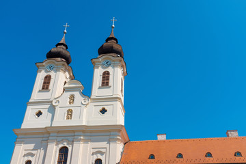 Detail of Tihany Abbey with the towers at lake Balaton in Hungary