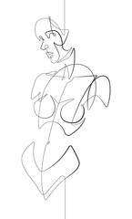 Female Figure Facing Forward One Continuous Line Cartoon Vector Graphic Illustration