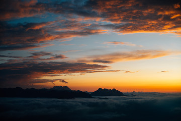 sea of clouds in the sunset