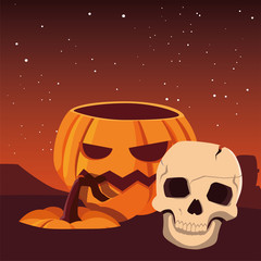 pumpkin and skull happy halloween celebration design