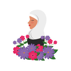 profile of islamic woman with traditional burka and garden flowers