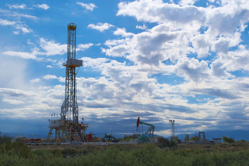 Fototapeta na wymiar An oil extraction facility in Mendoza, Argentina