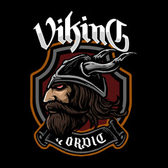 viking head mascot emblem or badge logo vector illustration