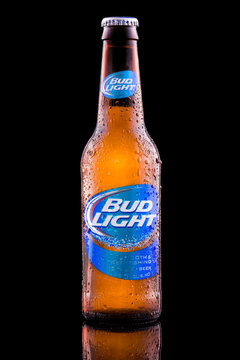 CHATHAM, NJ, USA - JULY 21, 2014: Bottle of Bud Light beer. Bud Light, distributed by Anheuser-Bush Inbev,  is the top selling beer in United States.