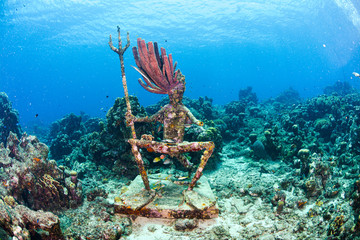 Neptune Statue and coral reef