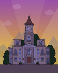 Naklejka premium Vector illustration of an old house on a dawn background