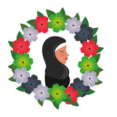profile of islamic woman with traditional burka in floral wreath