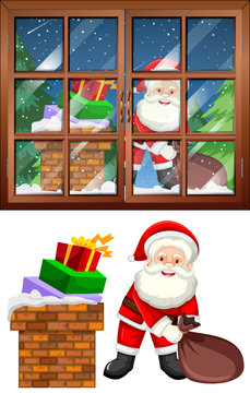 Window scene with Sant and presents