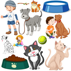 Children with animals on isolated background