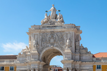 View of the arc de Triomphe on Praça do Comércio (Commerce Square), located in the city of...