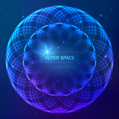 Dark blue cosmic background with stars and light effects