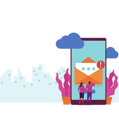 Email message flat vector concept couple receive email notification on phone screen.