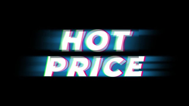 Hot Price Text Glitch Effect Promotion Advertisement Loop Background. Price Tag, Sale, Discounts, Deals, Special Offers, Green Screen and Alpha Matte