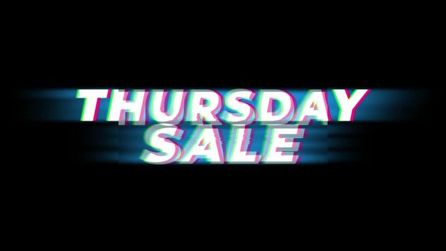 Thursday Sale Text Vintage Glitch Effect Promotion Advertisement Loop Background. Tag, Sale, Discounts, Deals, Special Offers, Green Screen and Alpha Matte