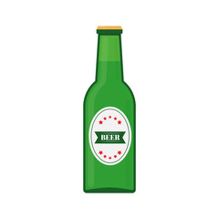 Green bottle of beer isolated on white. Flat vector icon. Easy to edit vector element of design for your brewery logo design, poster, banner, flyer, t-shirt,  bar or pub menu, etc. 