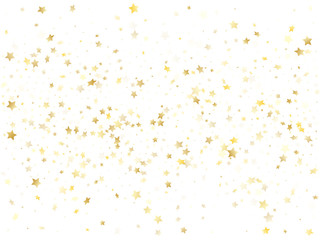 Flying gold star sparkle vector with white background.