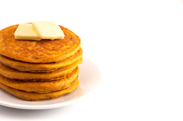 Stack of Pumpkin Spice Flavored Pancakes Isolated on a White Background