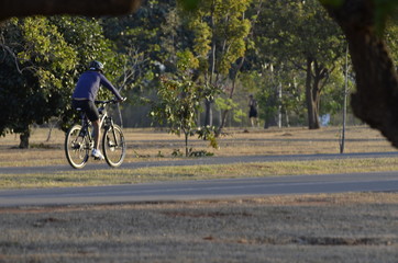 A beautiful view of people walking with bike in Brasilia park, Brazil