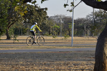 A beautiful view of people walking with bike in Brasilia park, Brazil