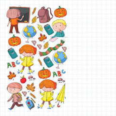 Back to school vector pattern. Education icons for children.