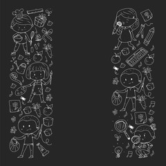 Back to school vector pattern. Education icons for children.