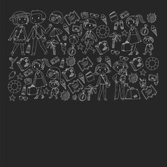 Vector pattern with travel and beach icons.