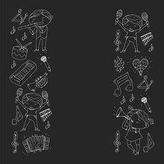 Music background for patterns. Vector illustration with musical instruments.