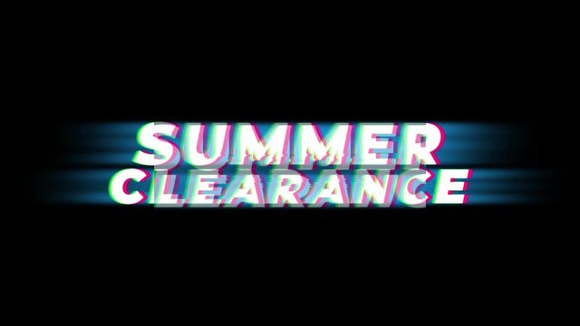 Summer Clearance Text Vintage Glitch Effect Promotion Advertisement Loop Background. Tag, Sale, Discounts, Deals, Special Offers, Green Screen and Alpha Matte
